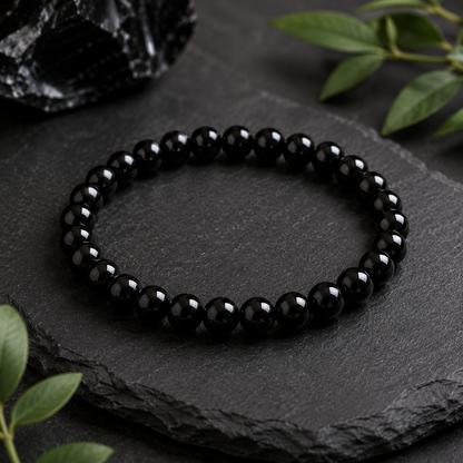 Smooth Black Obsidian Natural Stone Bracelet – 6mm | 7.5" Stretch Bracelet