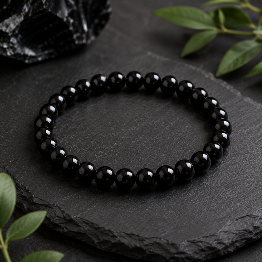 Smooth Black Obsidian Natural Stone Bracelet – 6mm | 7.5" Stretch Bracelet
