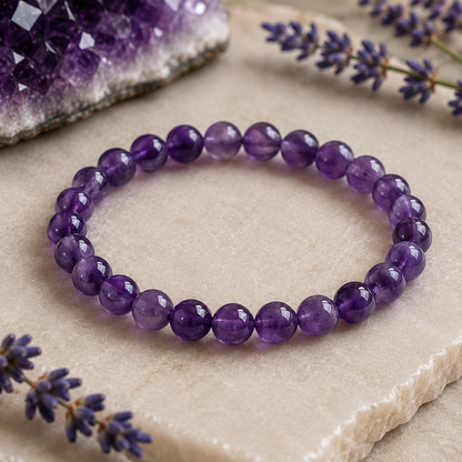 Amethyst Natural Stone Bracelet – 6mm | 7.5" Stretch Bracelet