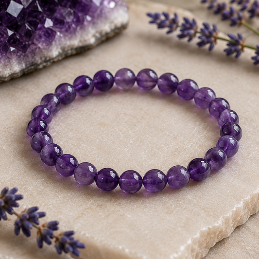 Amethyst Natural Stone Bracelet – 6mm | 7.5" Stretch Bracelet