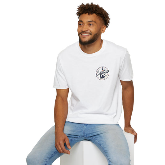 T-Shirt — 'Celebrate Me' Retro Badge Graphic