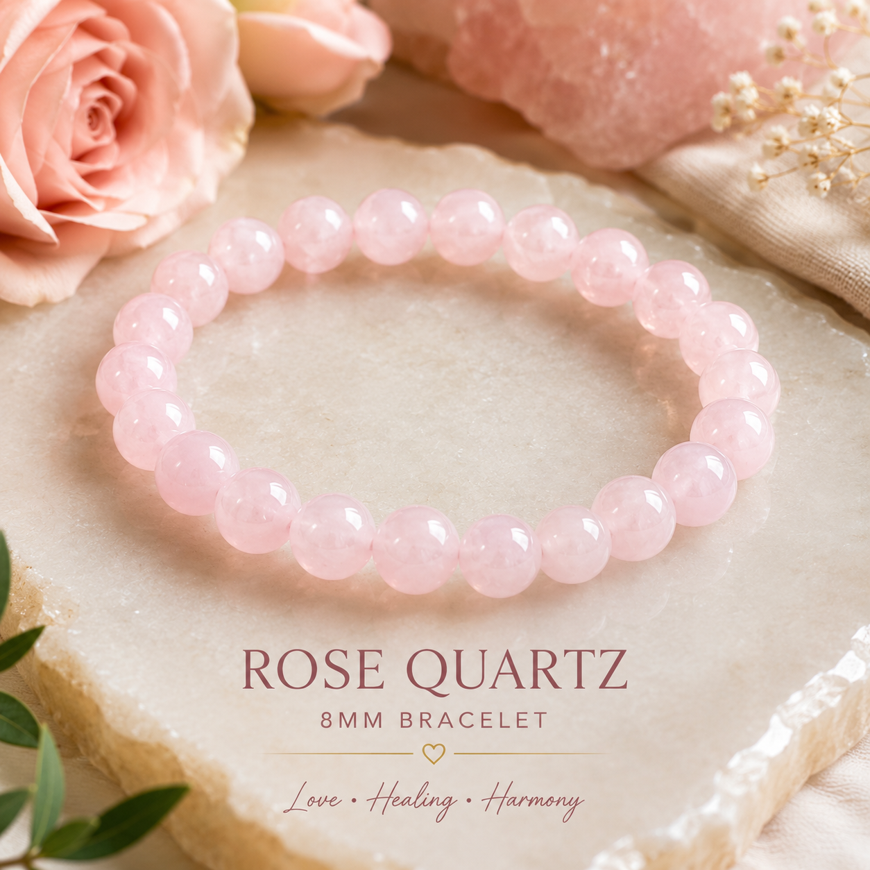 Rose Quartz Natural Stone Bracelet – 8mm | 7.5" Stretch Bracelet