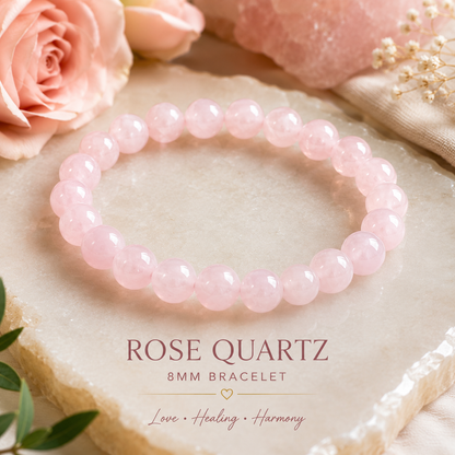 Rose Quartz Natural Stone Bracelet – 8mm | 7.5" Stretch Bracelet
