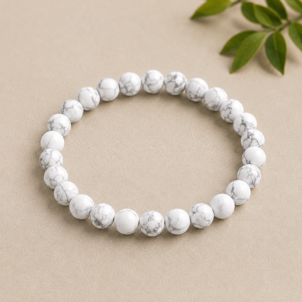 White Howlite Natural Stone Bracelet – 8mm | 7.5" Stretch Bracelet