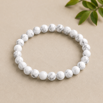 White Howlite Natural Stone Bracelet – 8mm | 7.5" Stretch Bracelet