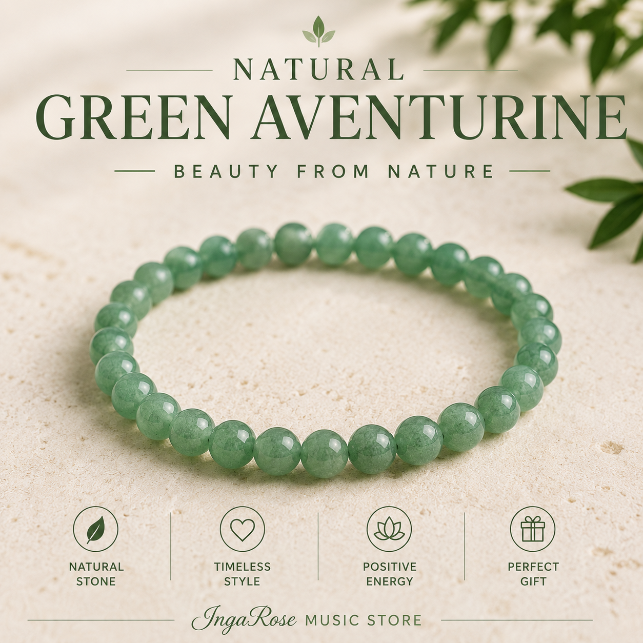 Green Aventurine Natural Stone Bracelet - 8mm 7.5" Stretch Bracelet